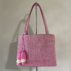 🩷 Beautiful Pink Woven Tote Bag with Tassels by David Jeffery NWOT